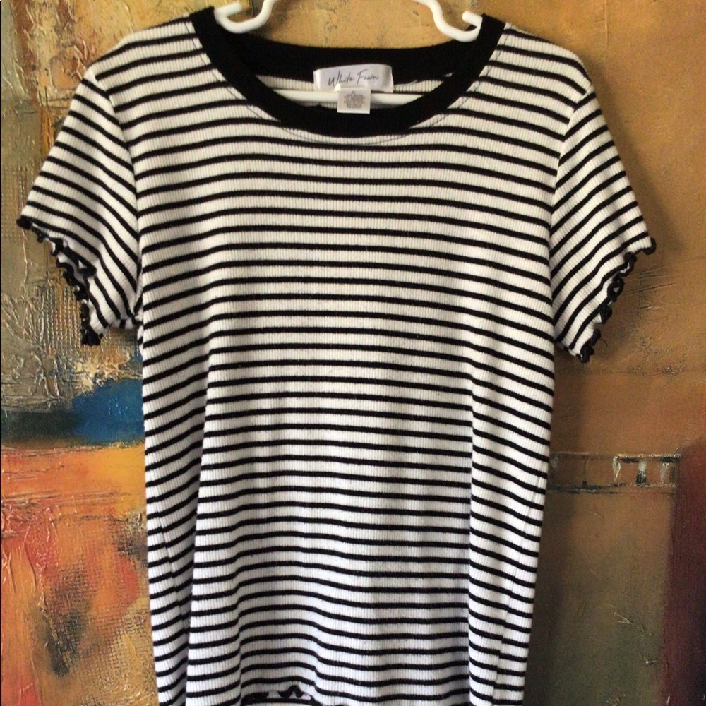 White fawn girls black and white striped shirt
